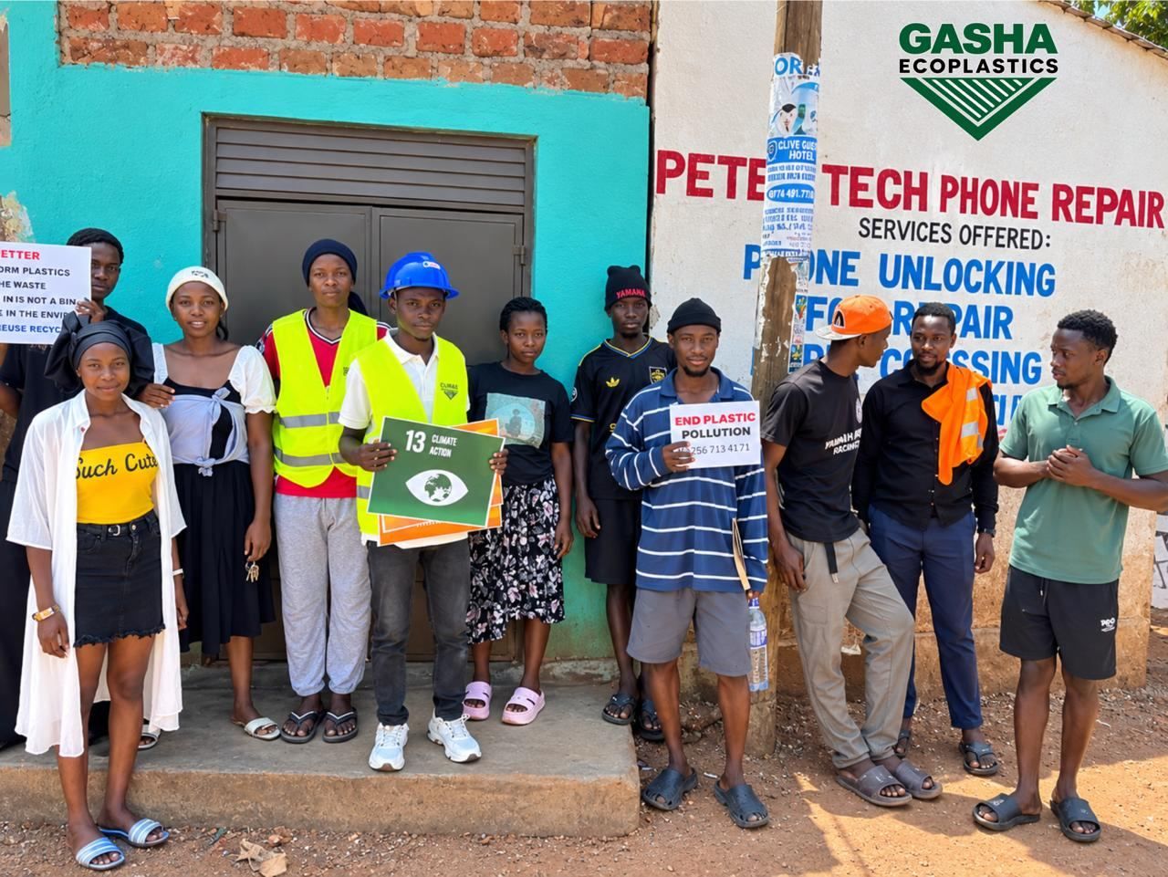 Awareness group outside a shop