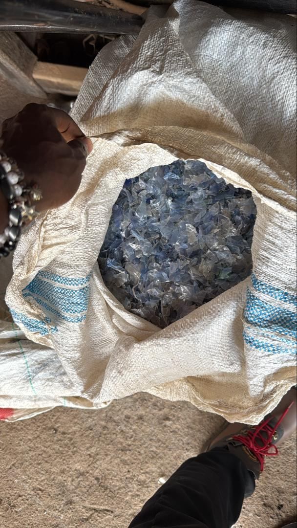 HDPE plastic flakes in a sack